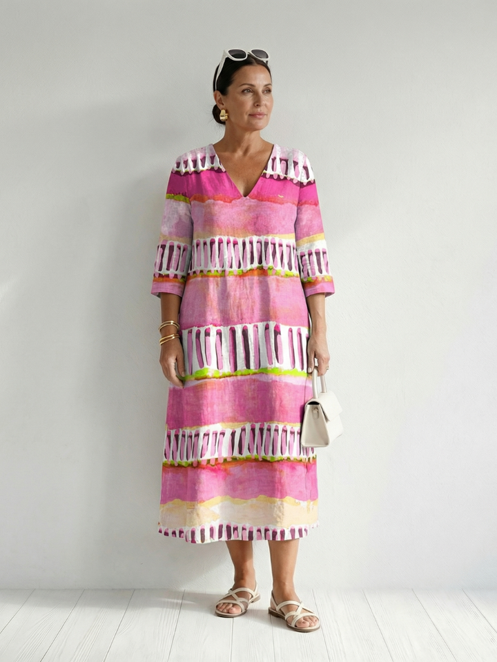 Penelope | Easy Flow Patterned Stripe Midi Dress