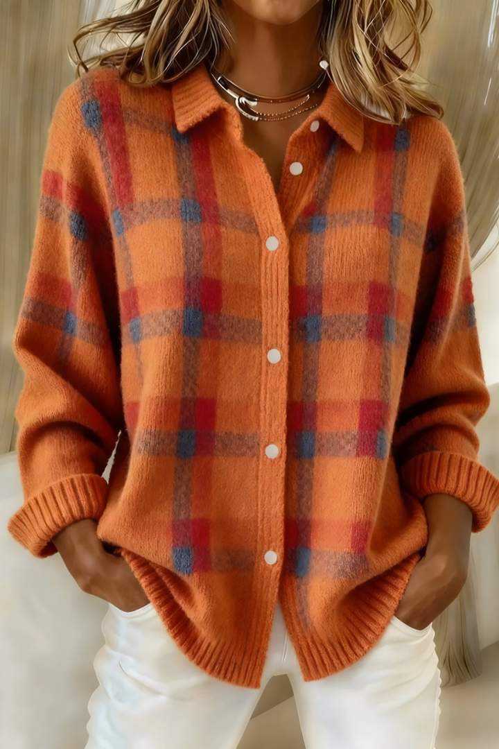 Larissa – Plaid Knit Button-Down Cardigan