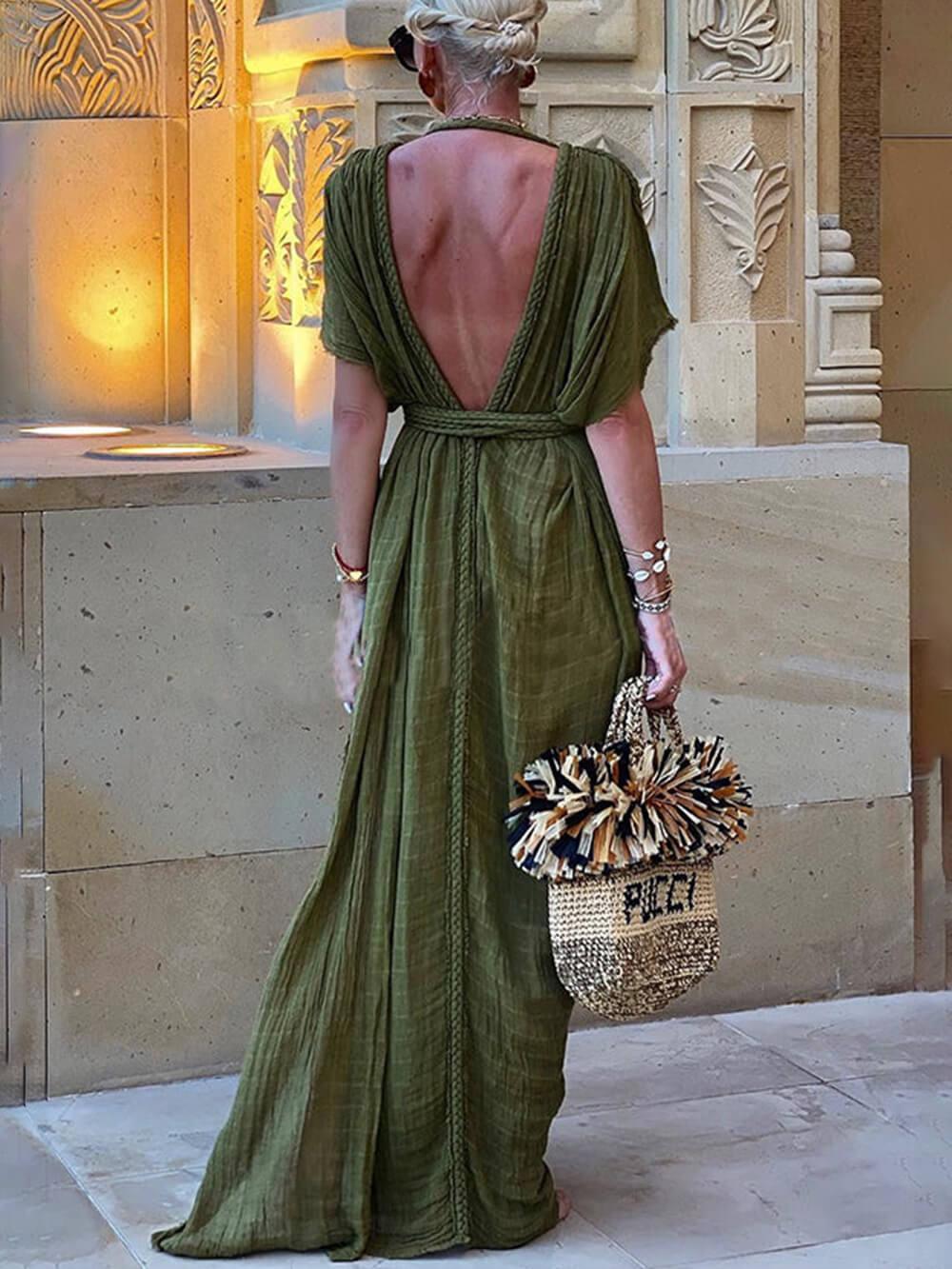 Raisa | Kimono Draped Braids Cover Up Slit Maxi Dress