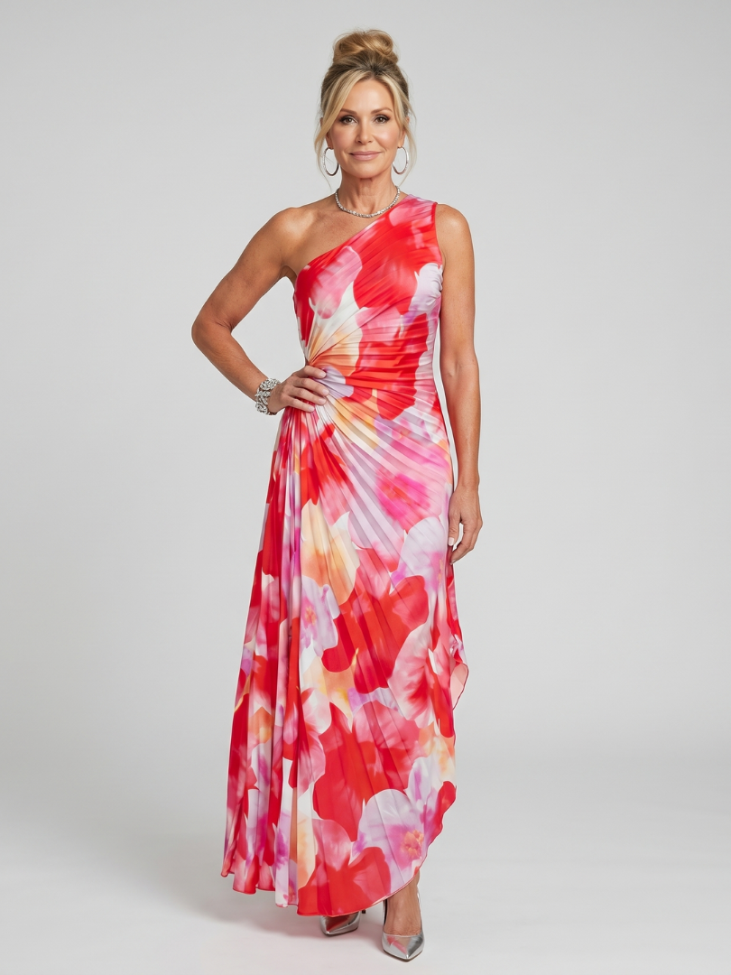 Elizabeth | One-Shoulder Pleated Midi Dress