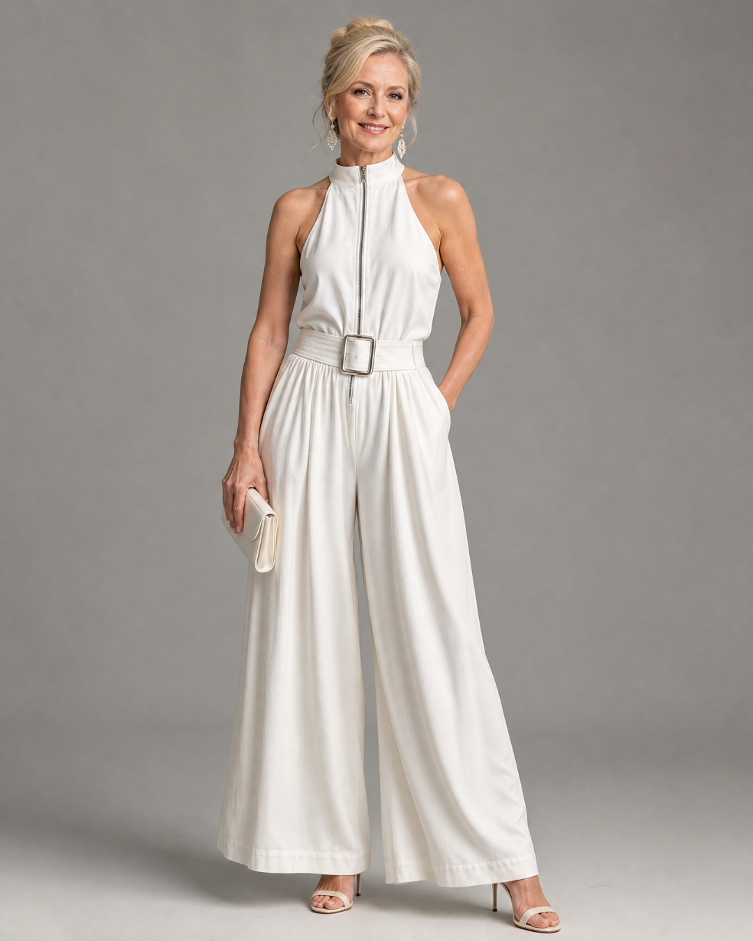 Erin | Belted High-Neck Wide-Leg Jumpsuit