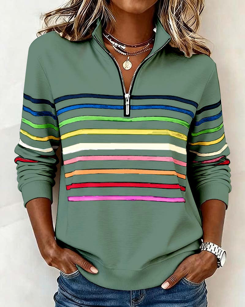 Edna – Striped Quarter-Zip Casual Sweatshirt