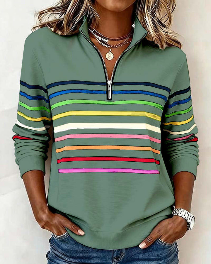 Edna – Striped Quarter-Zip Casual Sweatshirt
