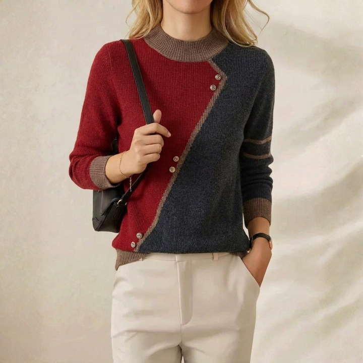 Mandy – Color-block Knit Sweater with Button Detail