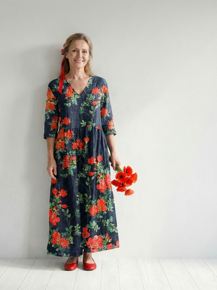 Belinda | Calm Drape Floral Midi Dress