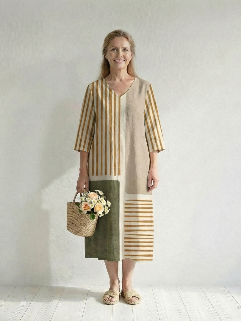 Penny | Light Mixed Stripe Midi Dress