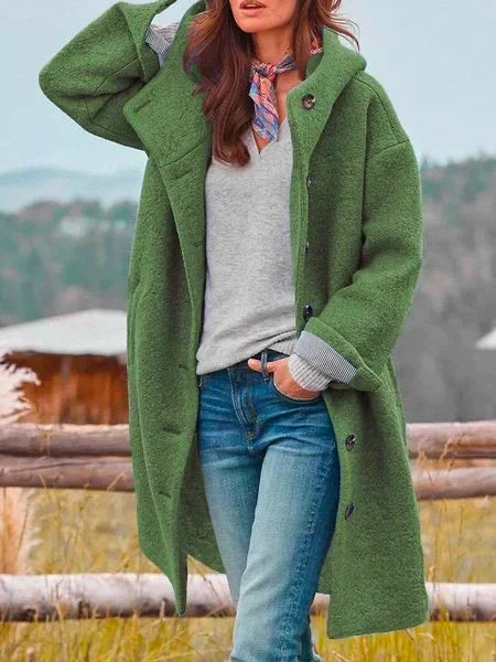 Amanda – Hooded Button-Front Longline Coat
