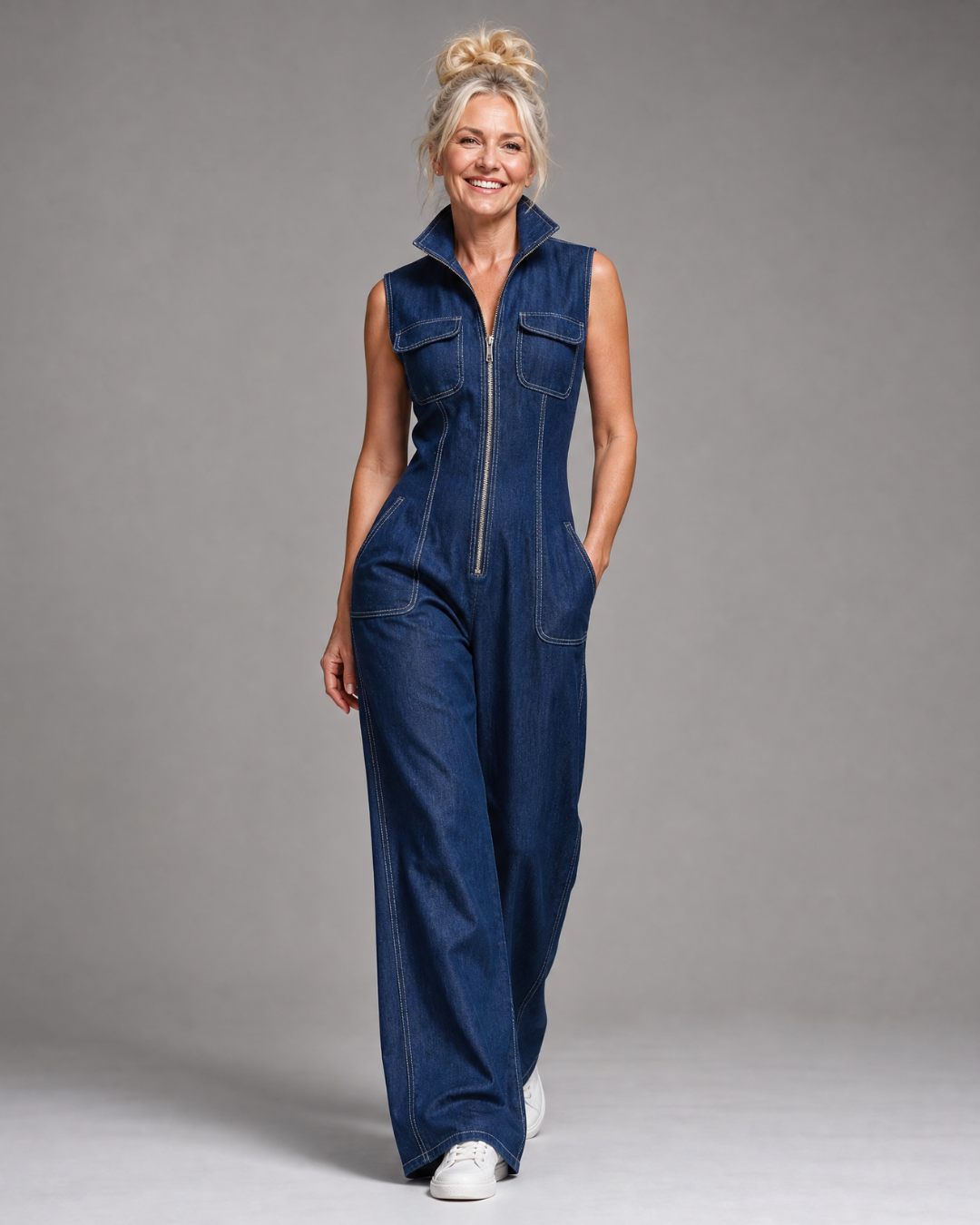 Quinn | Zip-Front Denim Wide-Leg Jumpsuit