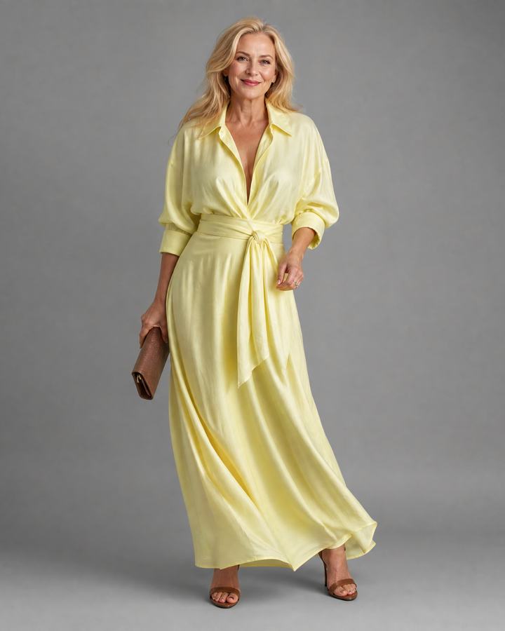 Rachel | Collared Long-Sleeve Midi Dress