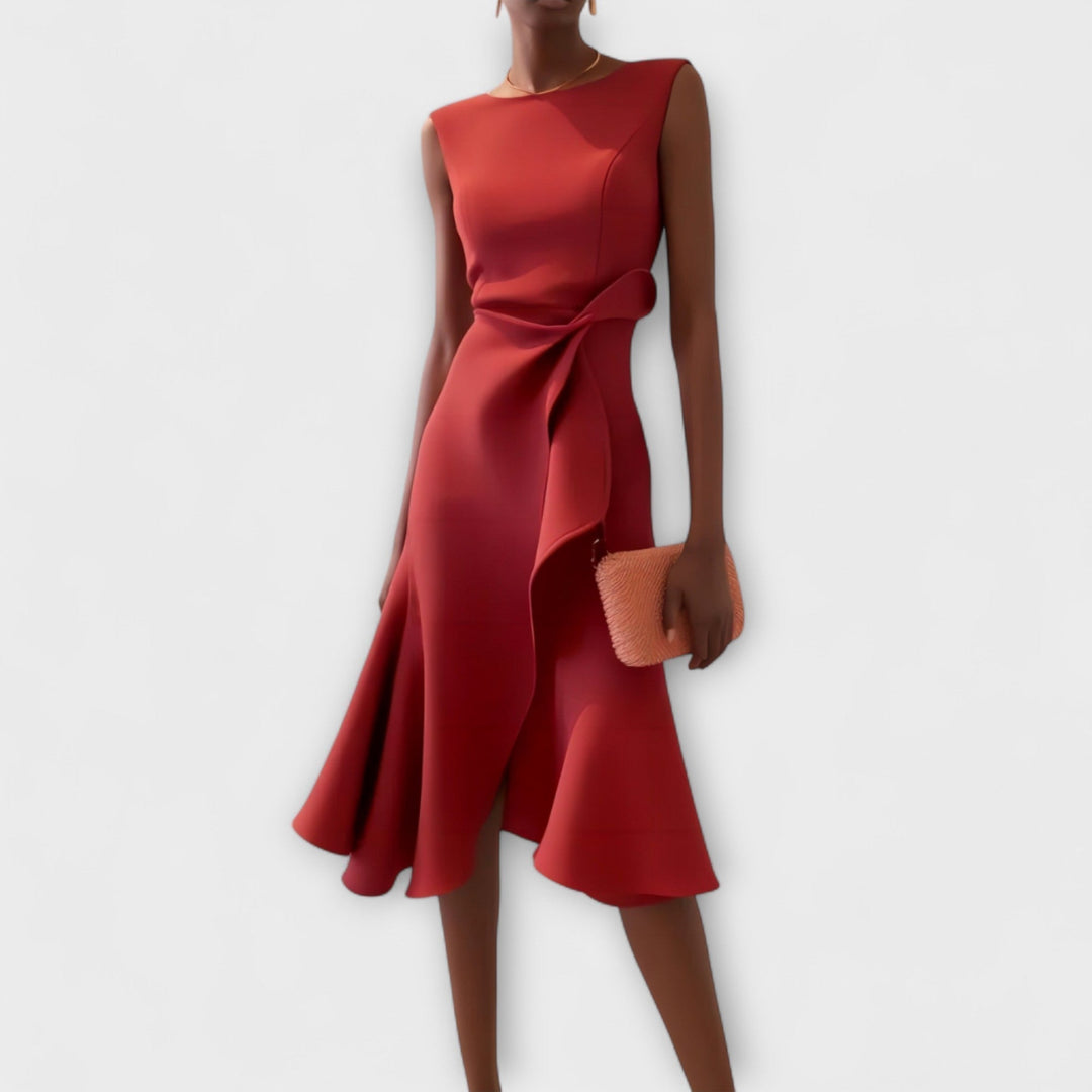 Evie | Draped Asymmetric Midi Dress