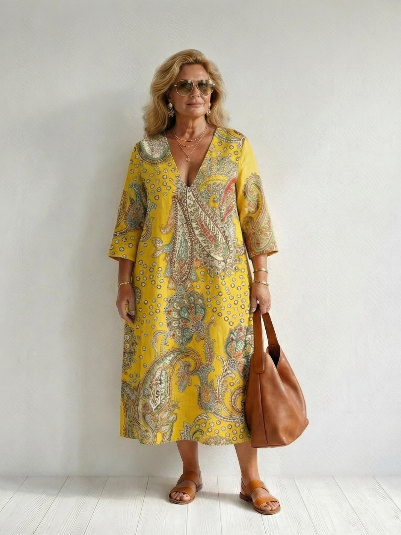 Amy | Soft Paisley Midi Dress
