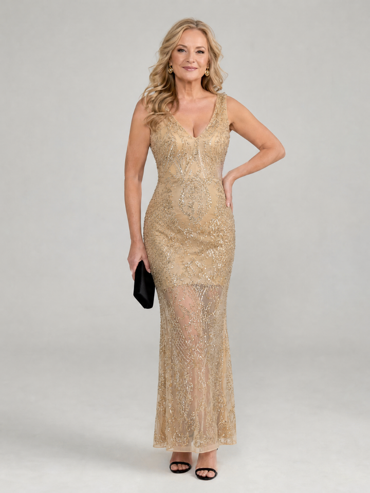 Audrey | Sequin Sheer Panel Midi Dress