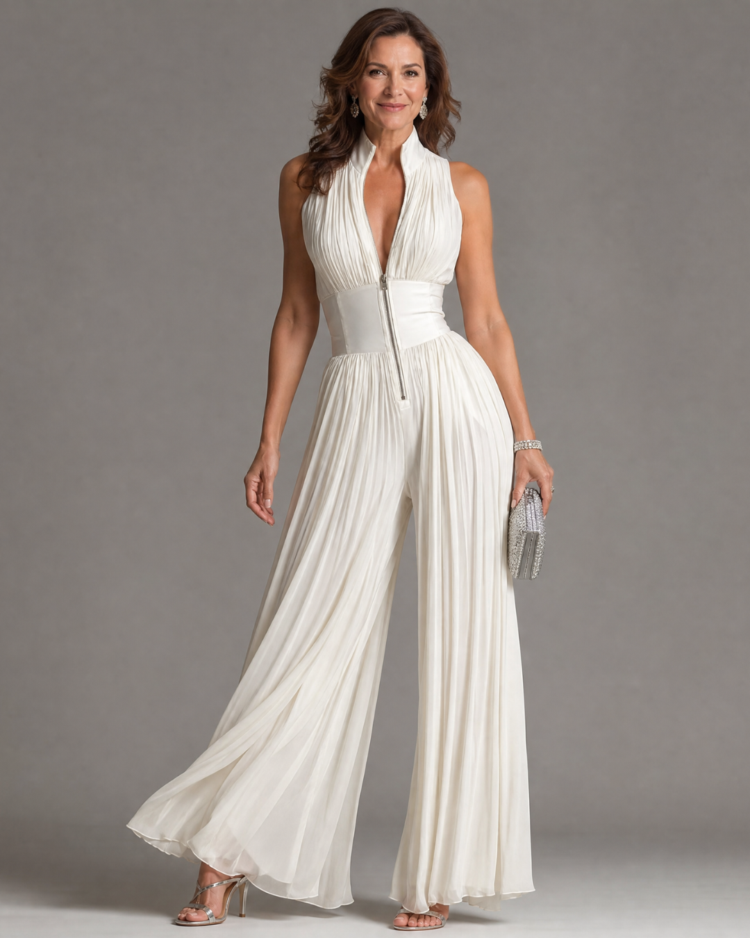 Audrey | Pleated Halter Wide-Leg Jumpsuit