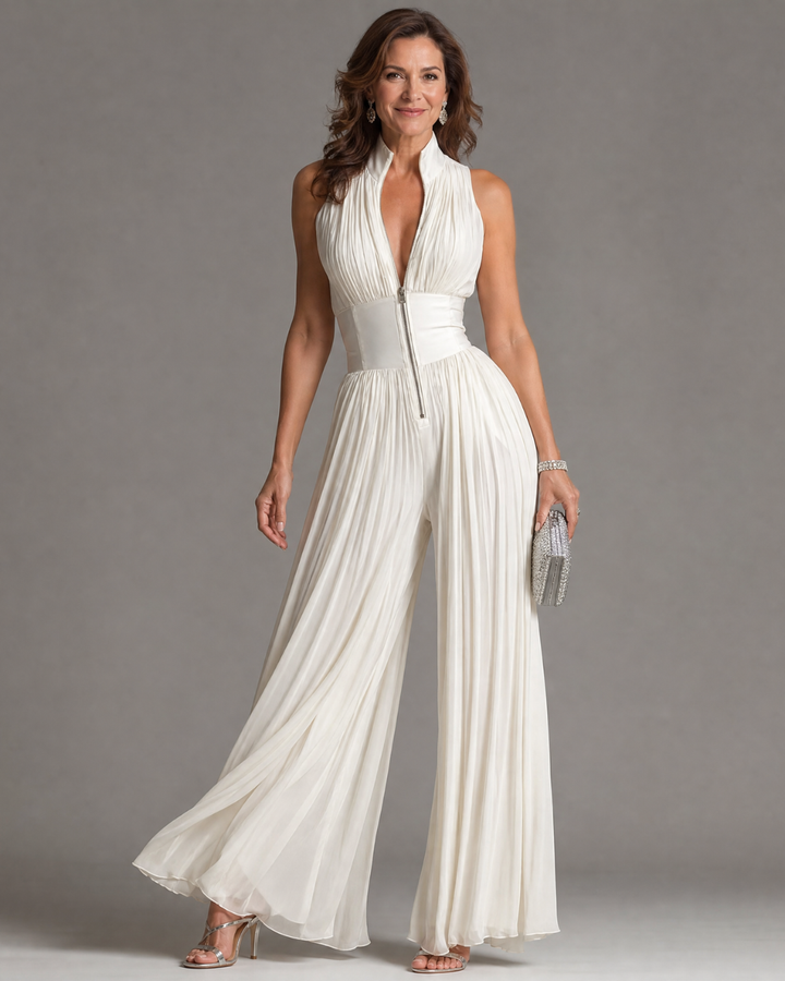 Audrey | Pleated Halter Wide-Leg Jumpsuit