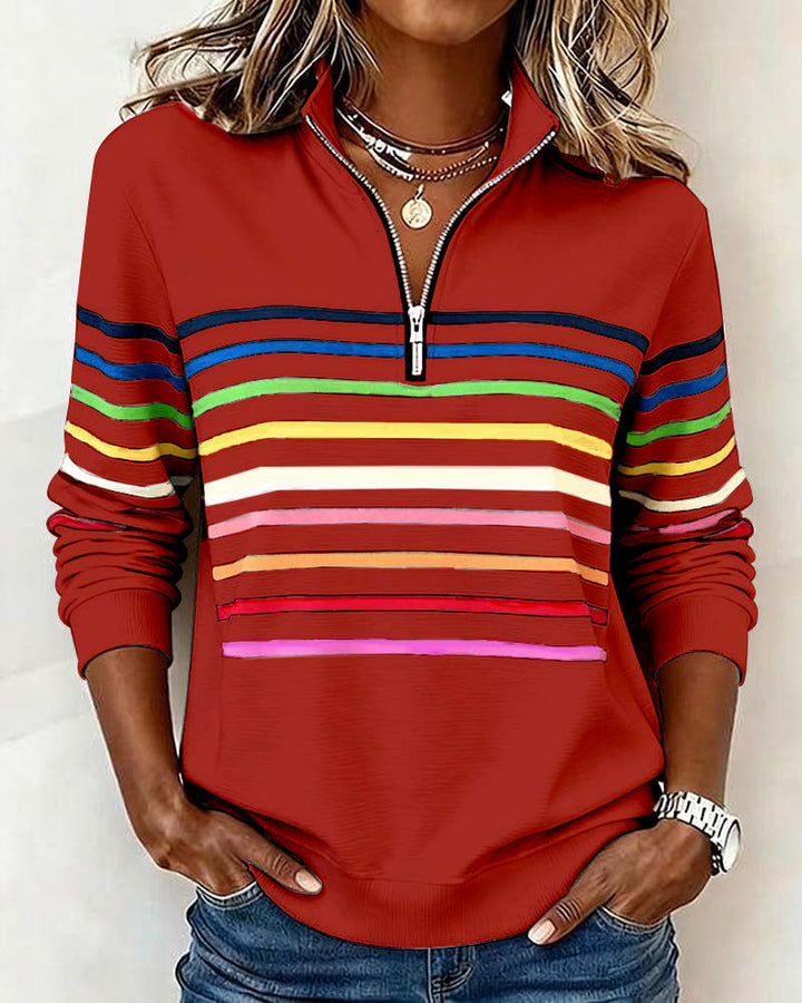 Edna – Striped Quarter-Zip Casual Sweatshirt
