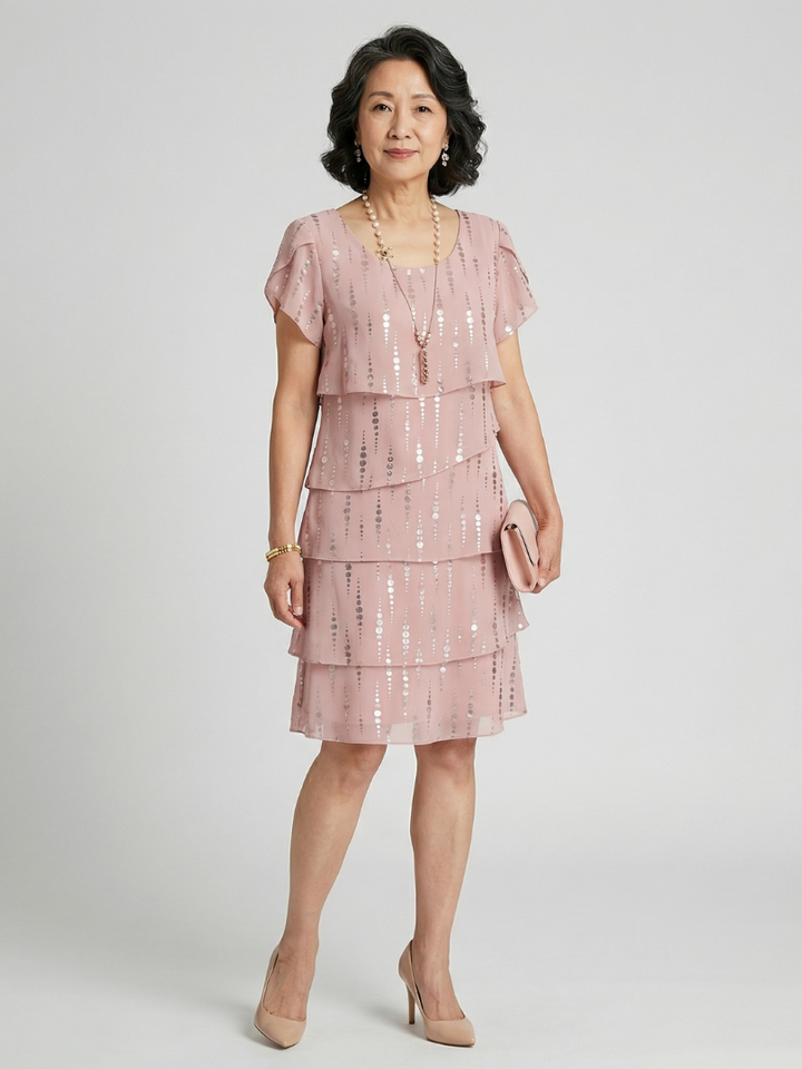 Elizabeth | Poised Dot Line Knee Length Dress