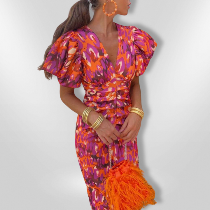 Dior | Pleated Sleeve Colorful Dress