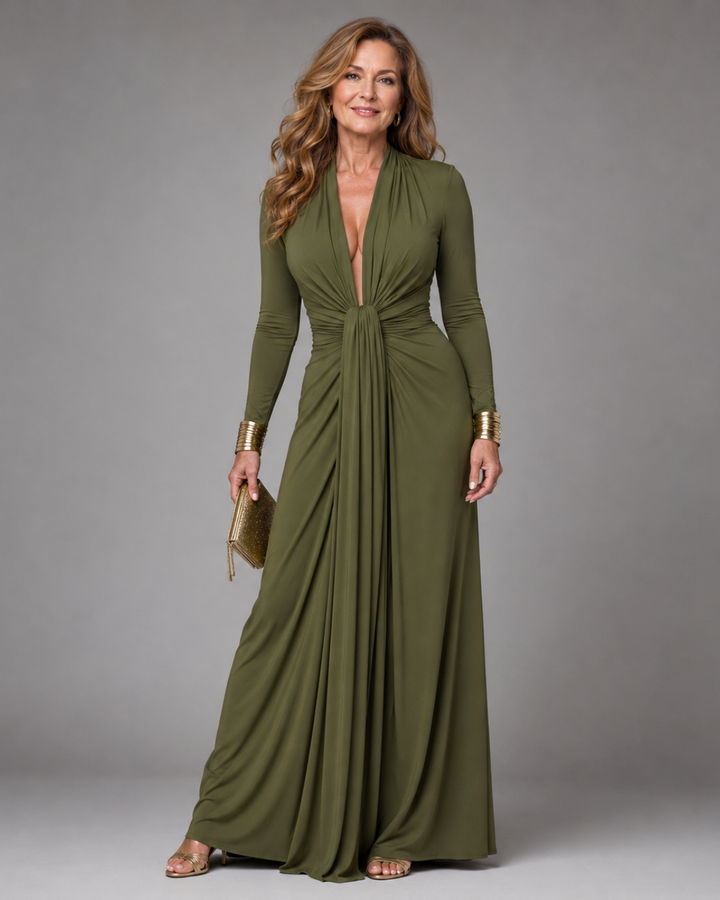 Sienna | Deep-V Long-Sleeve Maxi Dress