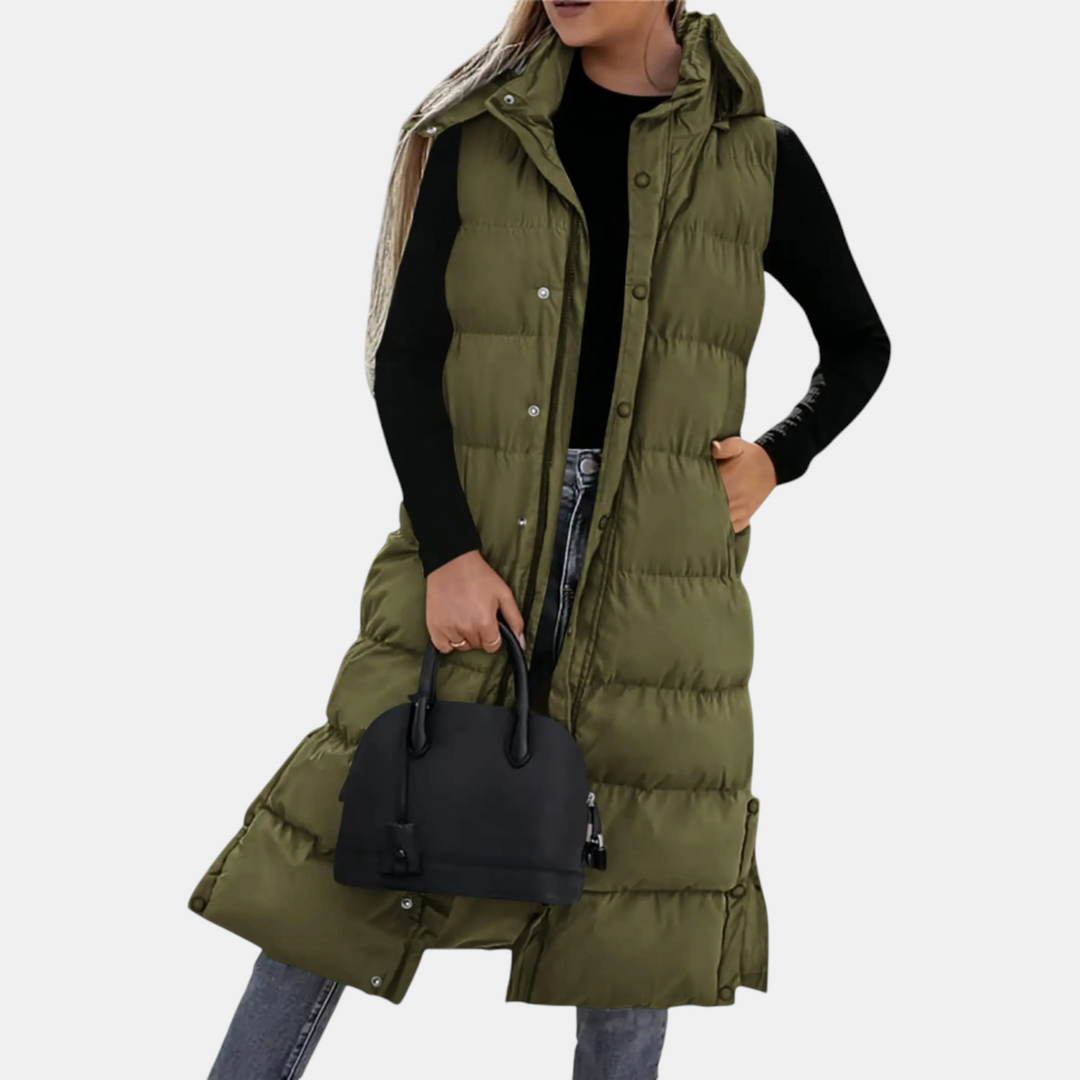 Viola – Quilted Hooded Maxi Puffer Vest