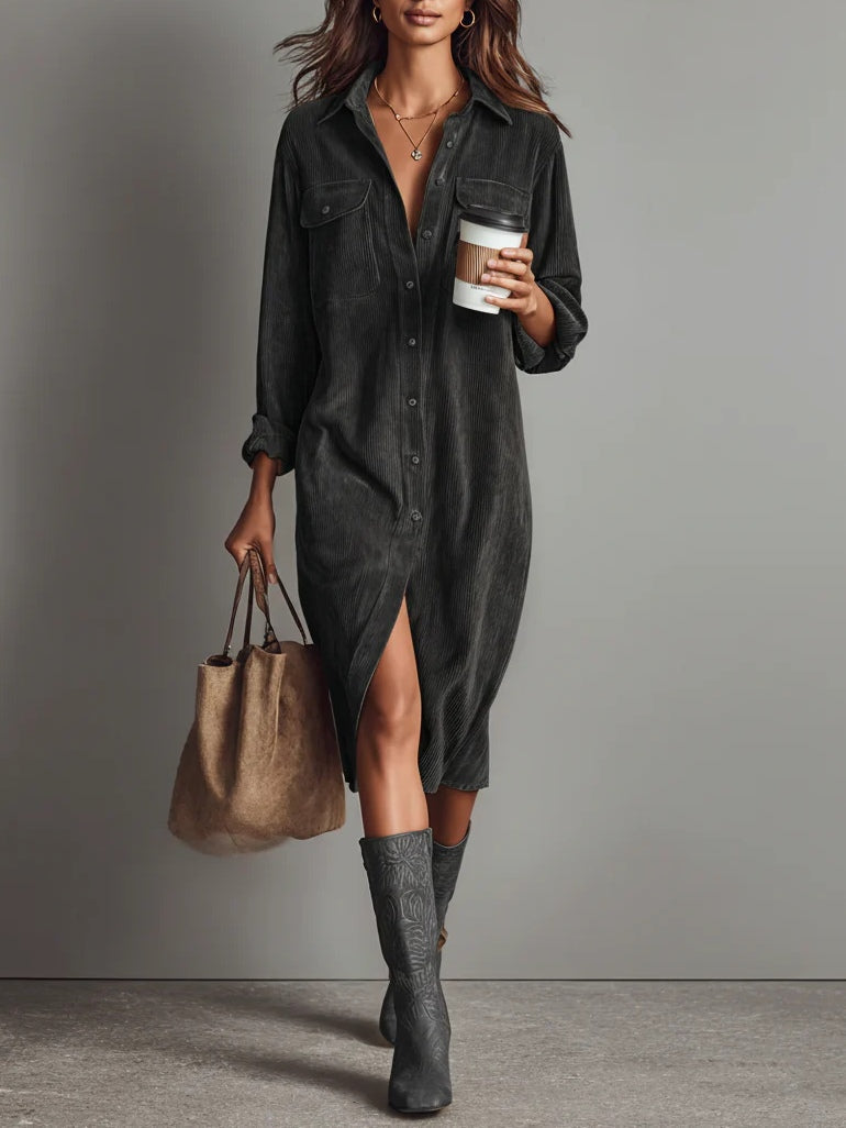 Kimberly – Corduroy-Look Shirt Midi Dress