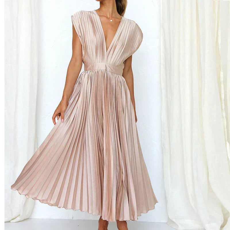 Kendall | V-Neck Maxi Dress with Pleats