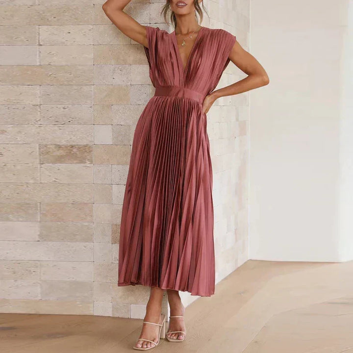 Kendall | V-Neck Maxi Dress with Pleats