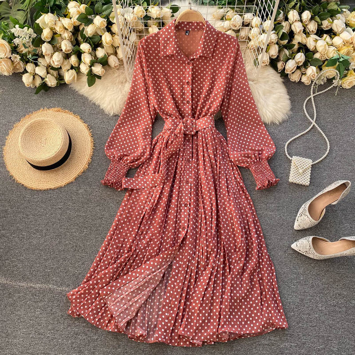Keturah | Polka Dot Chiffon Pleated Dress