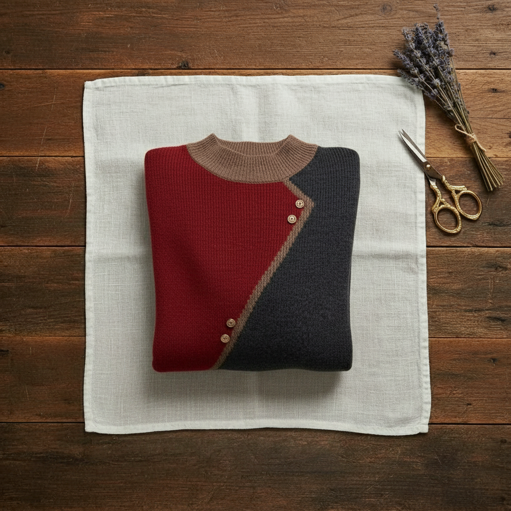 Mandy – Color-block Knit Sweater with Button Detail