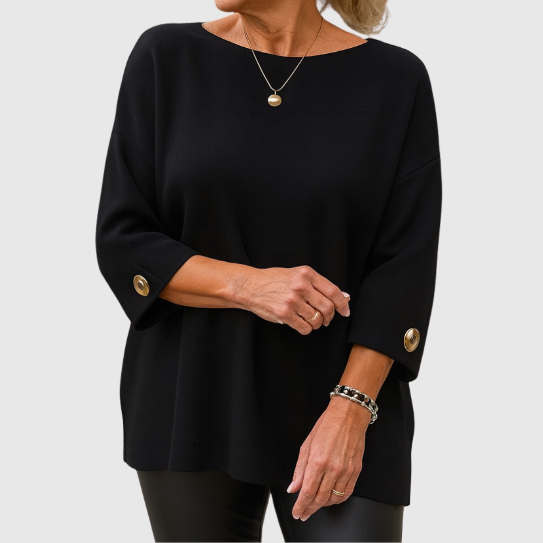 Helen – Relaxed Knit Sweater with Button Cuffs