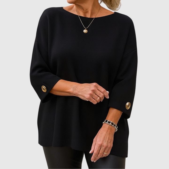 Helen – Relaxed Knit Sweater with Button Cuffs
