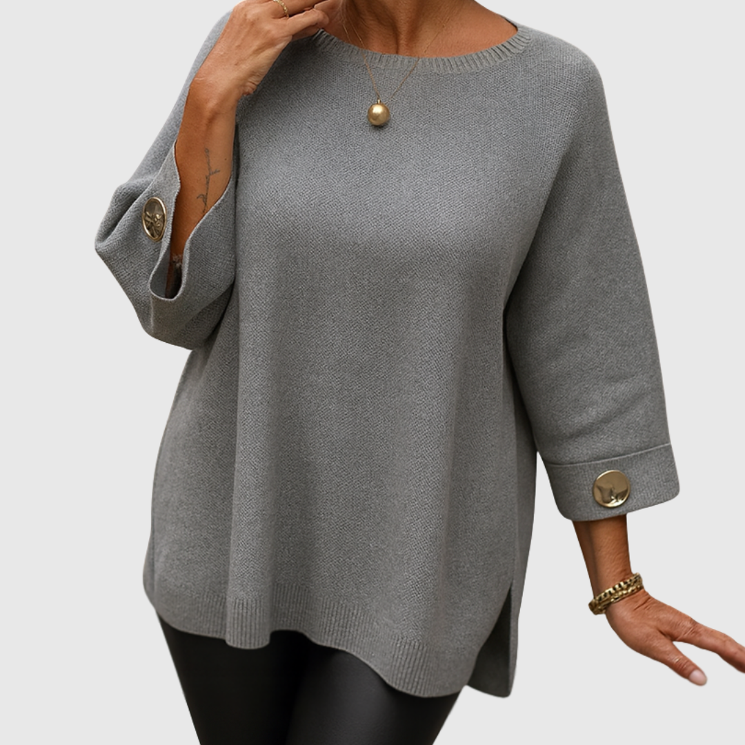 Helen – Relaxed Knit Sweater with Button Cuffs