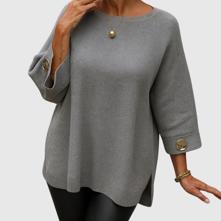 Helen – Relaxed Knit Sweater with Button Cuffs