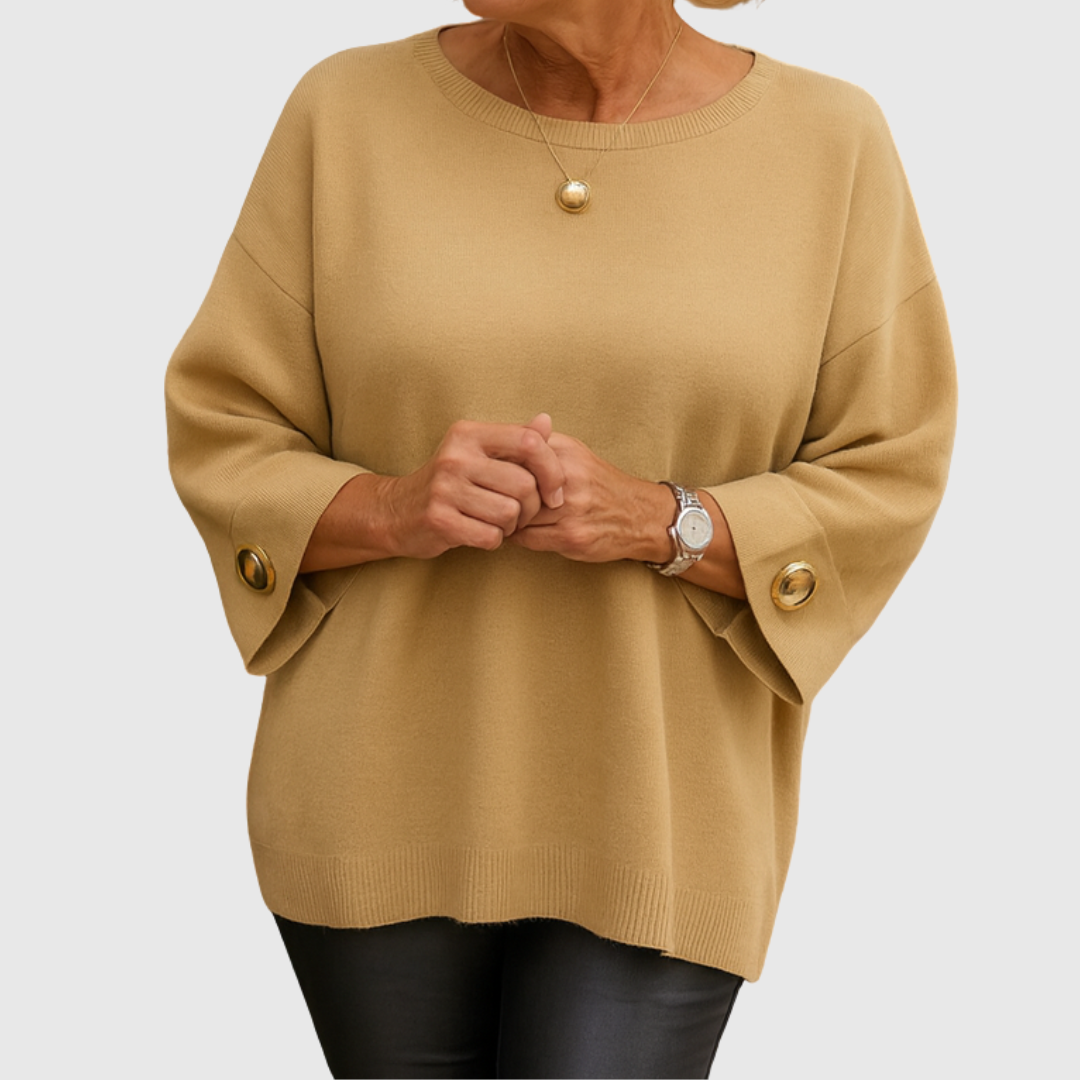 Helen – Relaxed Knit Sweater with Button Cuffs