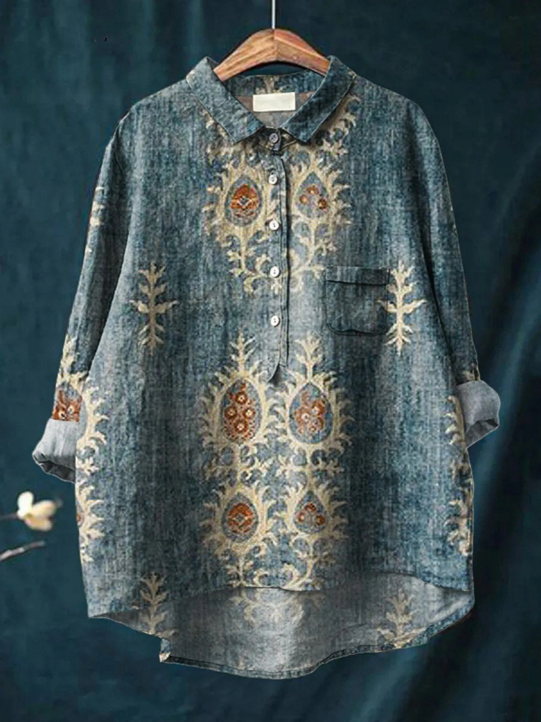 Eta | Women's Vintage Ethnic Floral Art Print Casual Shirt