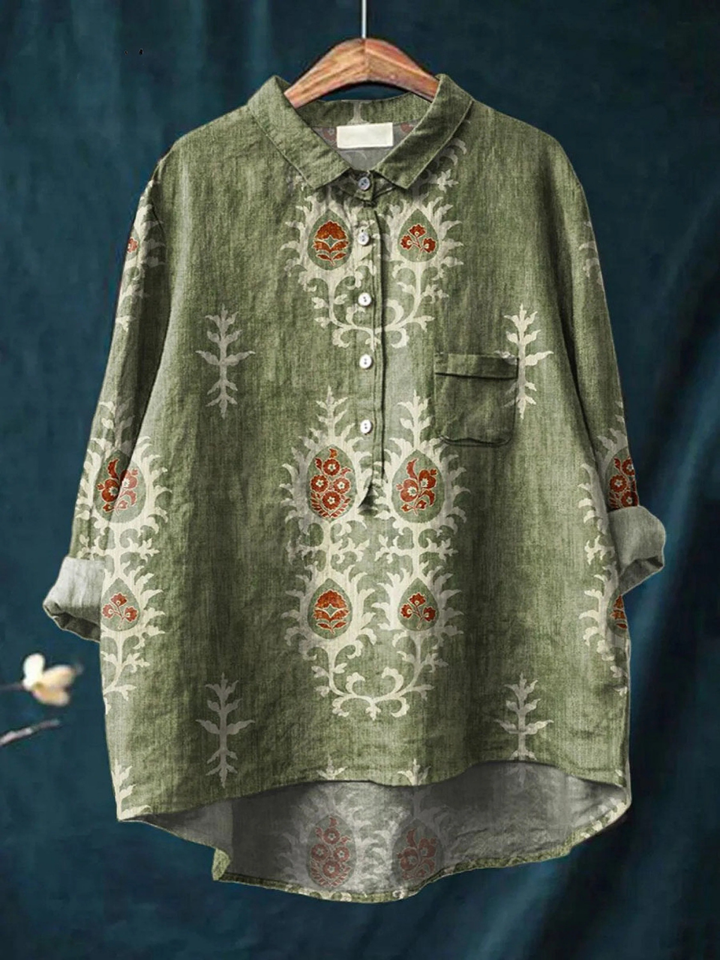Eta | Women's Vintage Ethnic Floral Art Print Casual Shirt