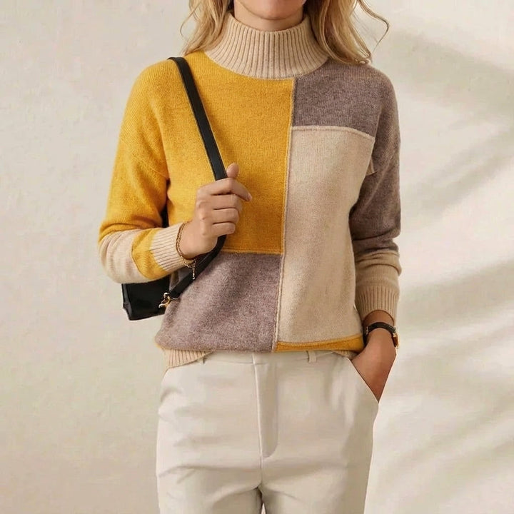 Melinda – Color-block Turtleneck Knit Sweater