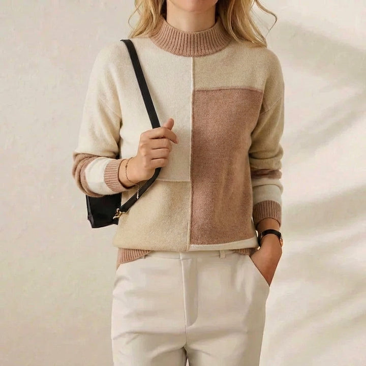 Melinda – Color-block Turtleneck Knit Sweater