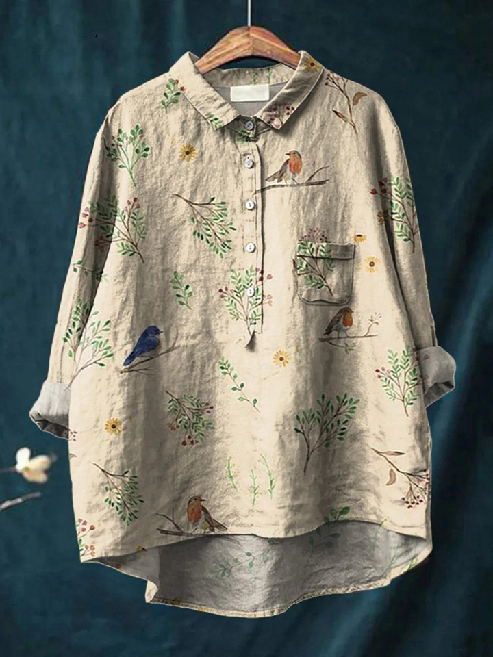 Eleni | Boughs and Robin Birds Pattern Printed Women's Casual Shirt