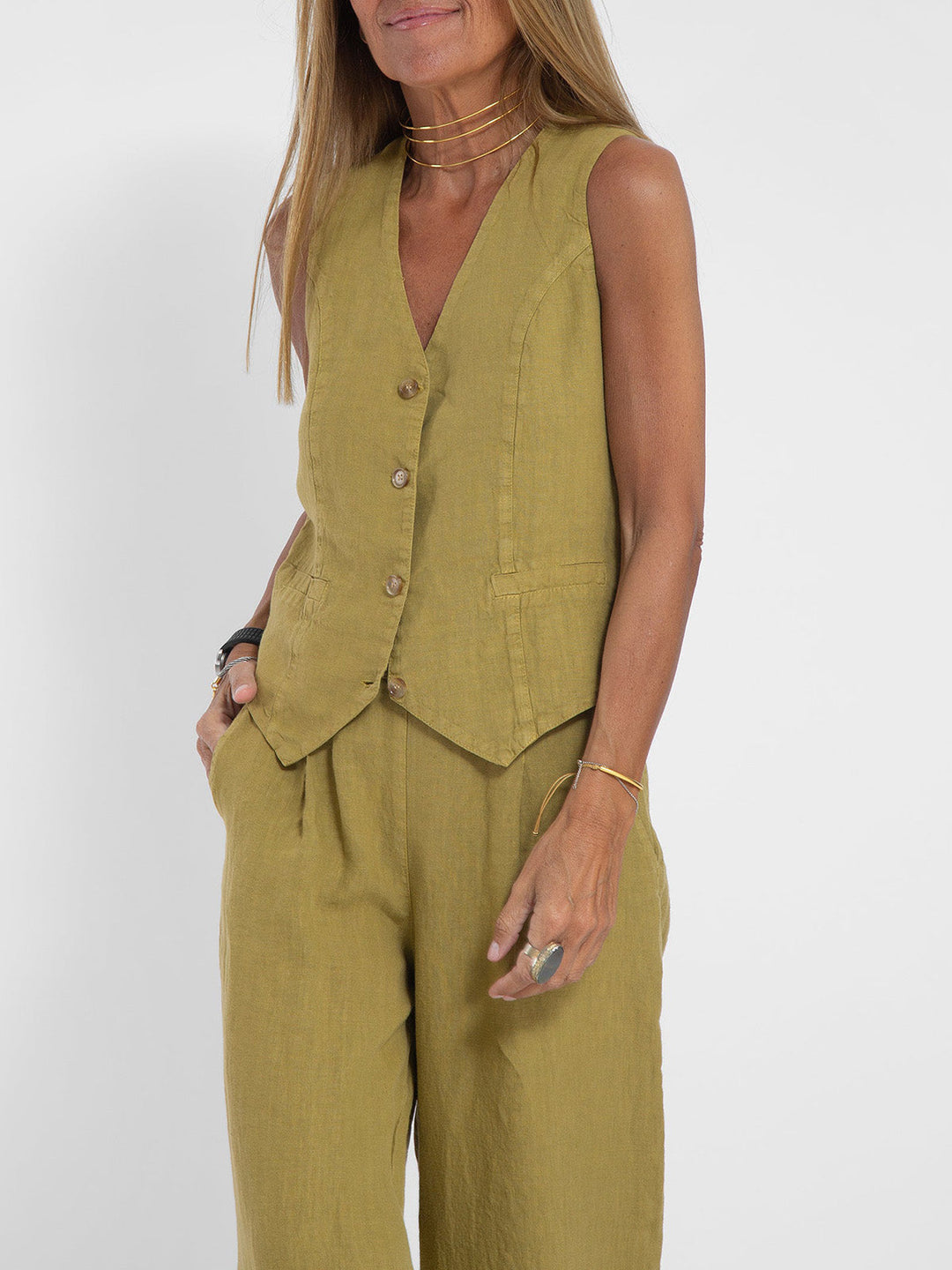 Cristina | Buttoned Vest and Wide-Leg Pants Set