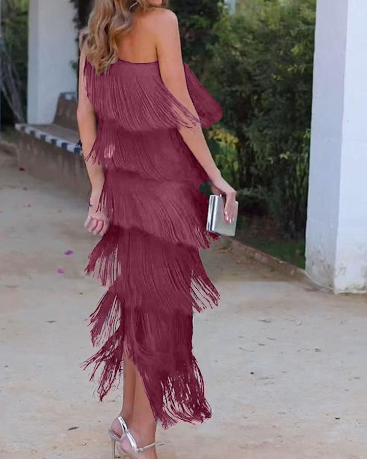 Endora | Off Shoulder Elegant Fringe Dress