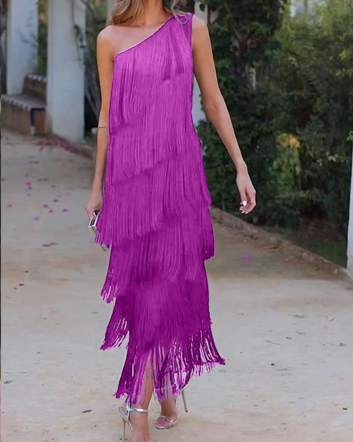 Endora | Off Shoulder Elegant Fringe Dress