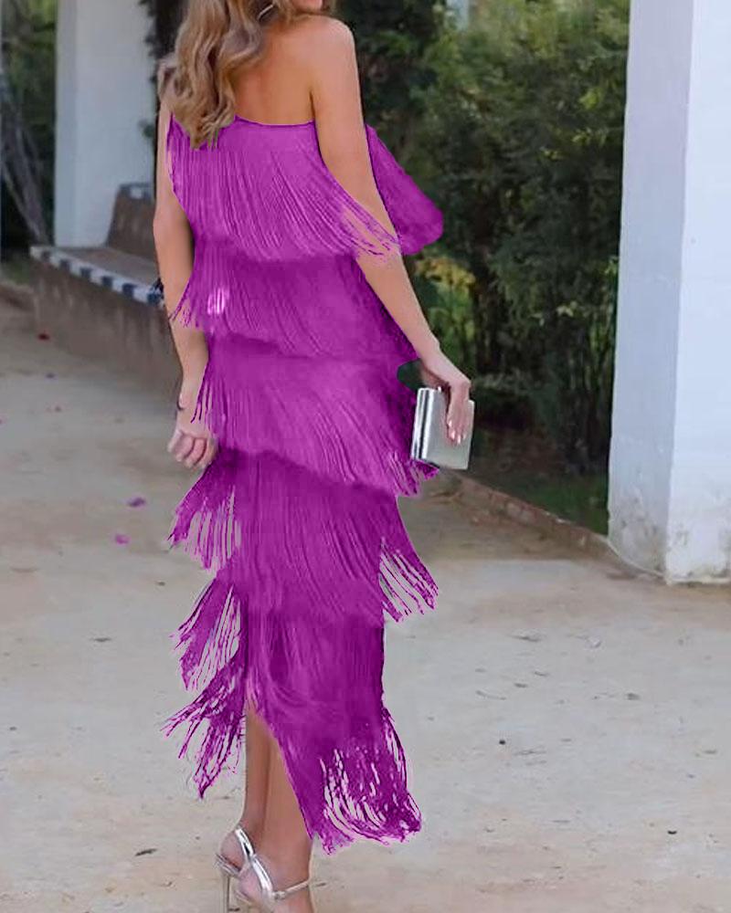 Endora | Off Shoulder Elegant Fringe Dress