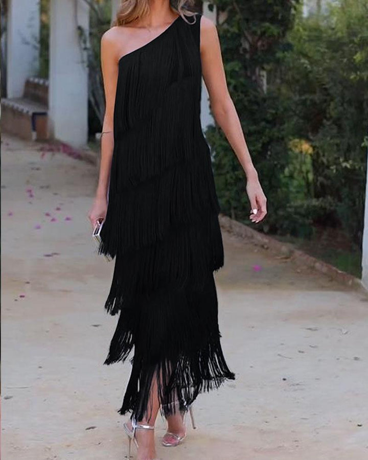 Endora | Off Shoulder Elegant Fringe Dress