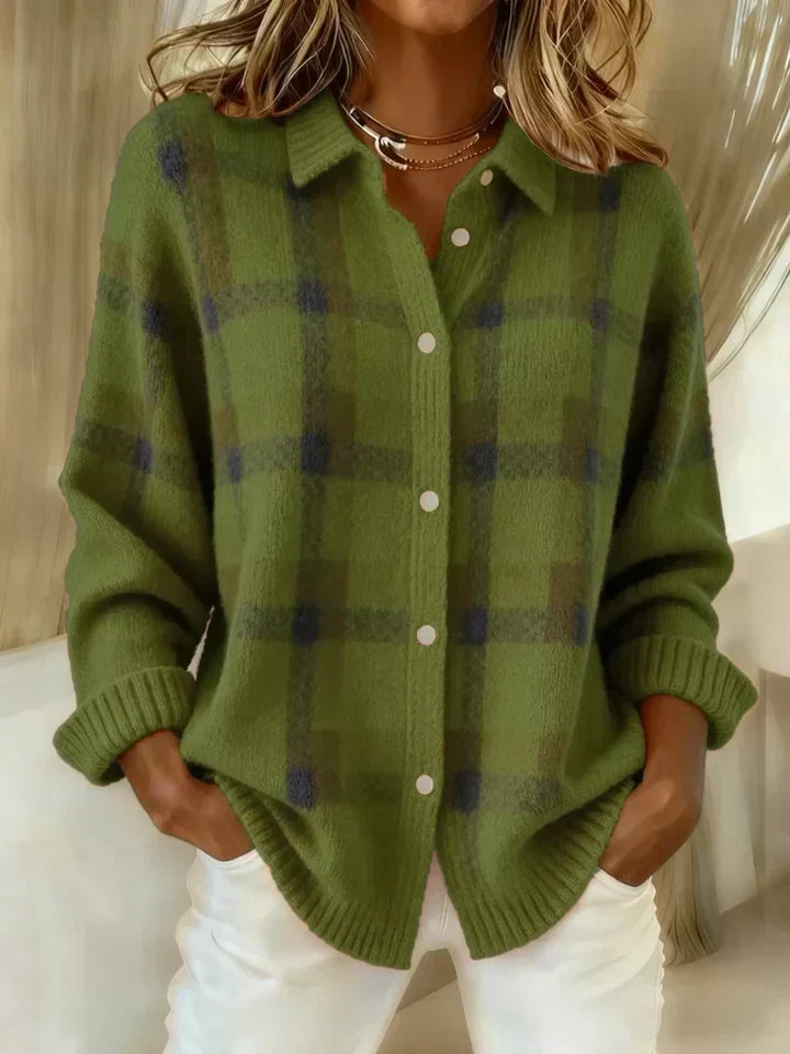 Alma – Plaid Button-Up Knit Cardigan