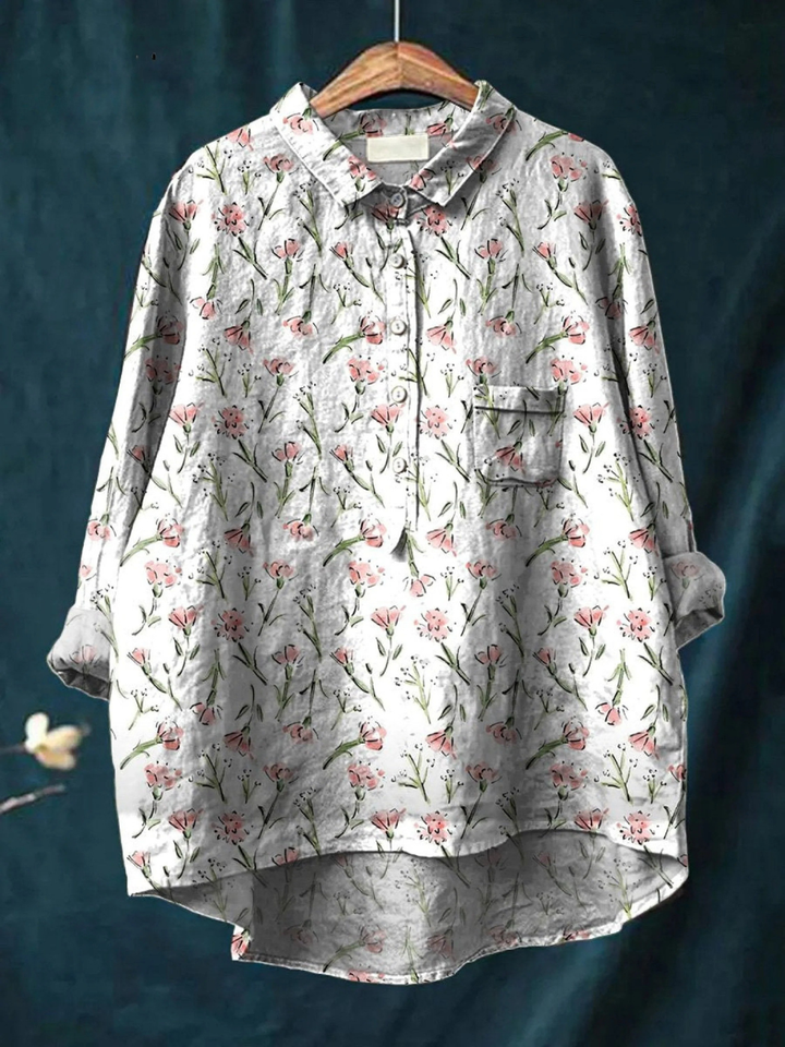 Natalia | Pink Spring Floral Repeat Pattern Printed Women's Casual Shirt