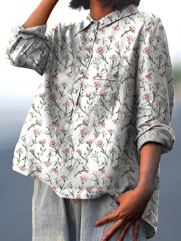 Natalia | Pink Spring Floral Repeat Pattern Printed Women's Casual Shirt