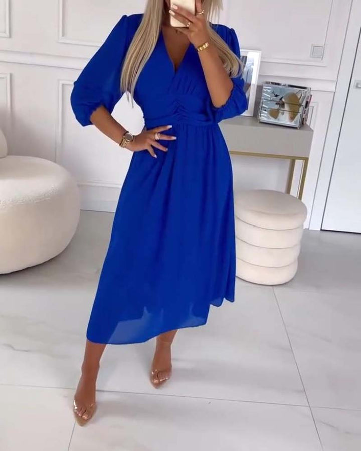 Emmaline | V-Neck Solid Color Waist Dress