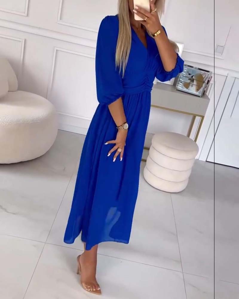 Emmaline | V-Neck Solid Color Waist Dress