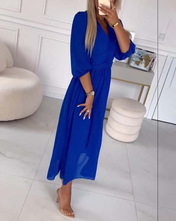 Emmaline | V-Neck Solid Color Waist Dress