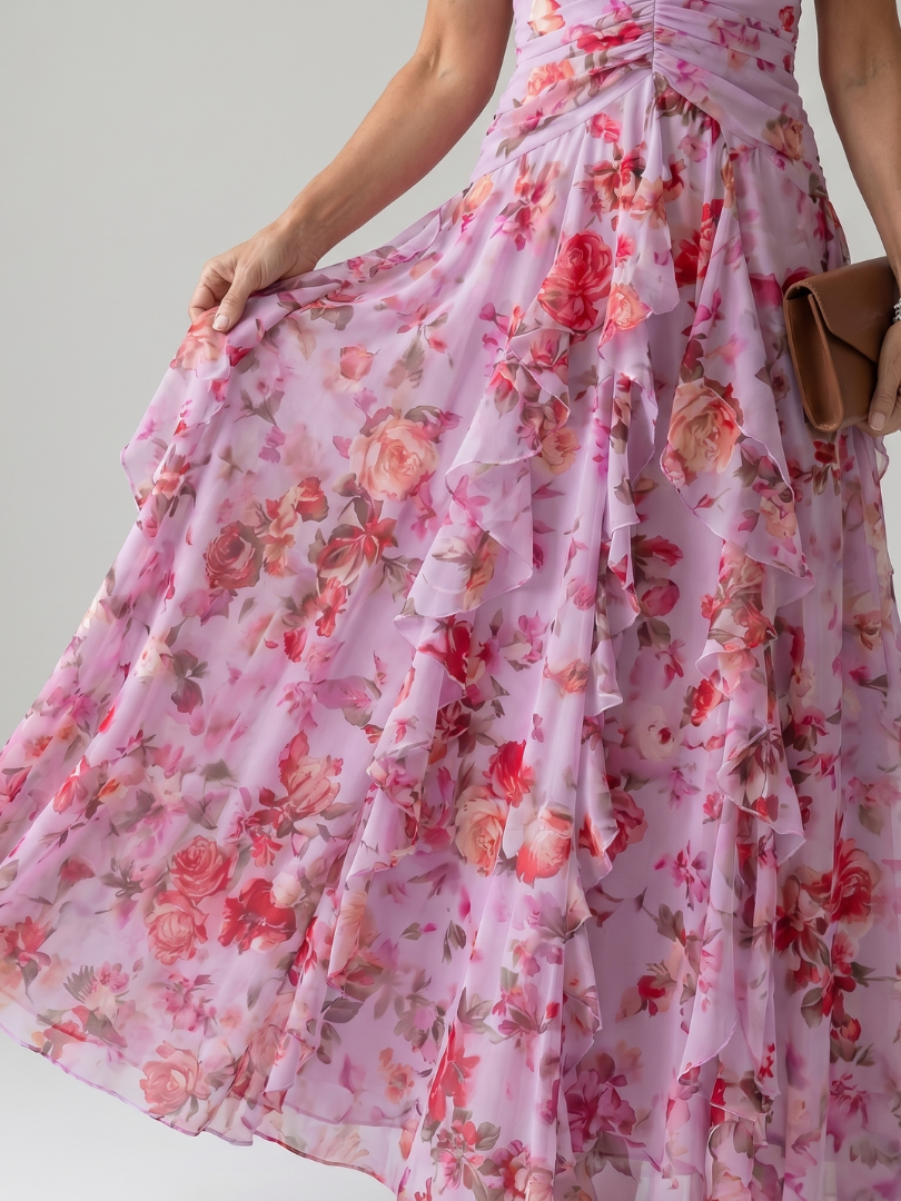 Avery | Halter Ruched Floral Maxi Dress